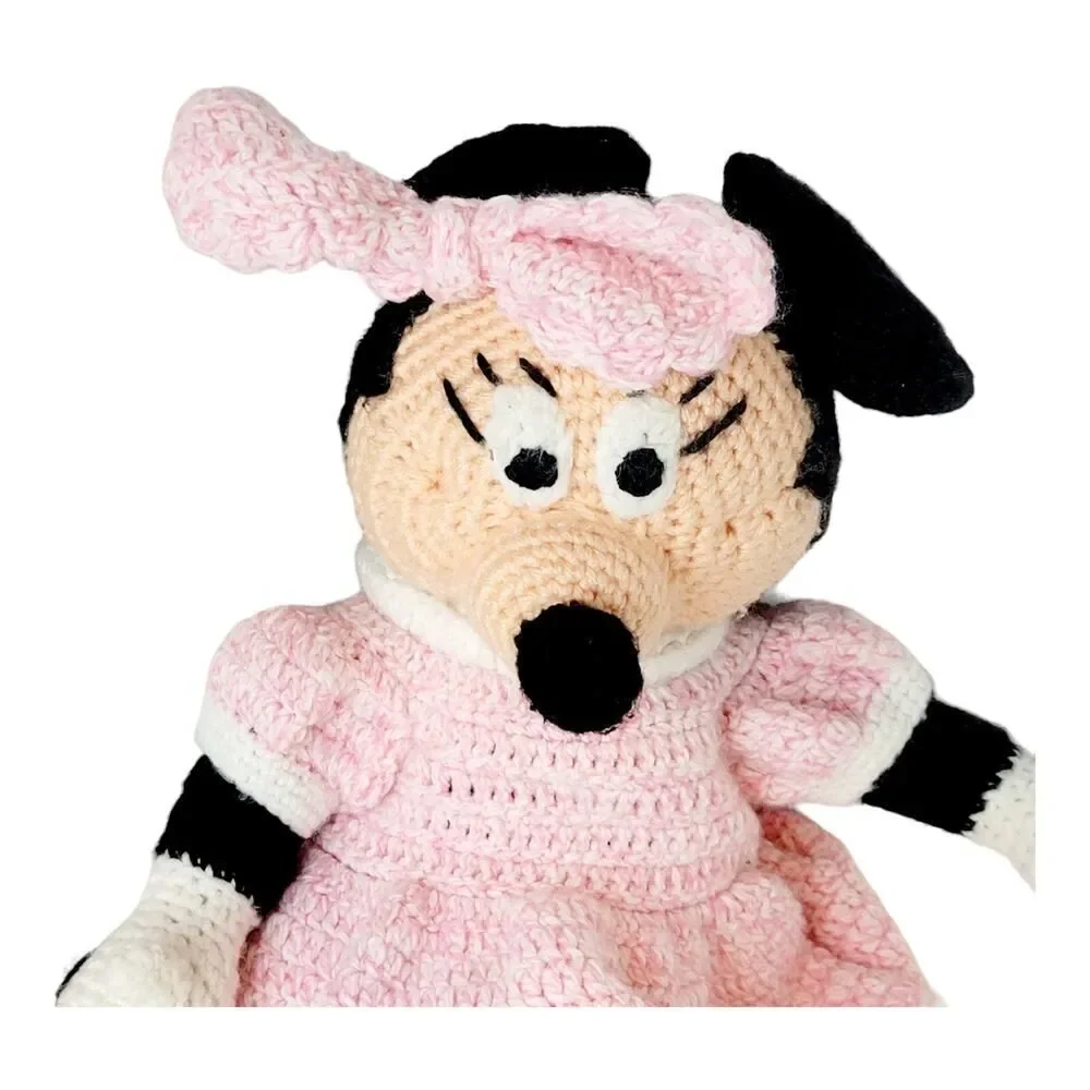 Handmade‎ Vintage Crochet Minnie Mouse Doll Plush Stuffed Toy 20”